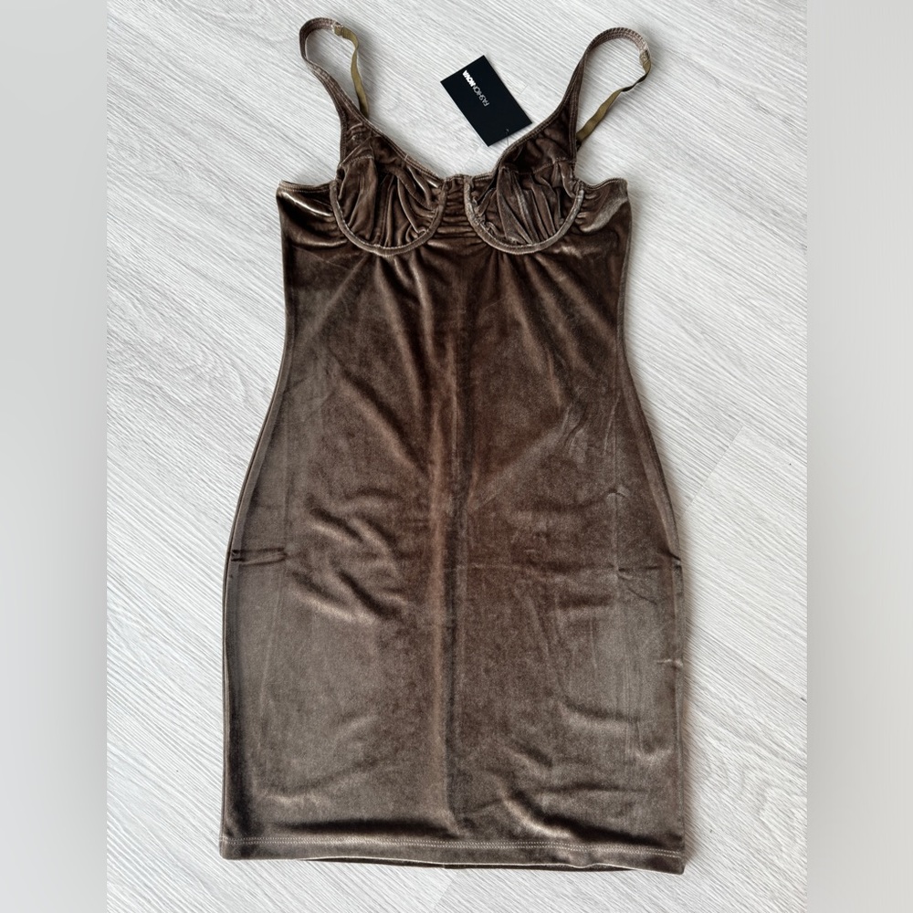 FashionNova Carly Copper Velvet Spaghetti Strap Mini Dress